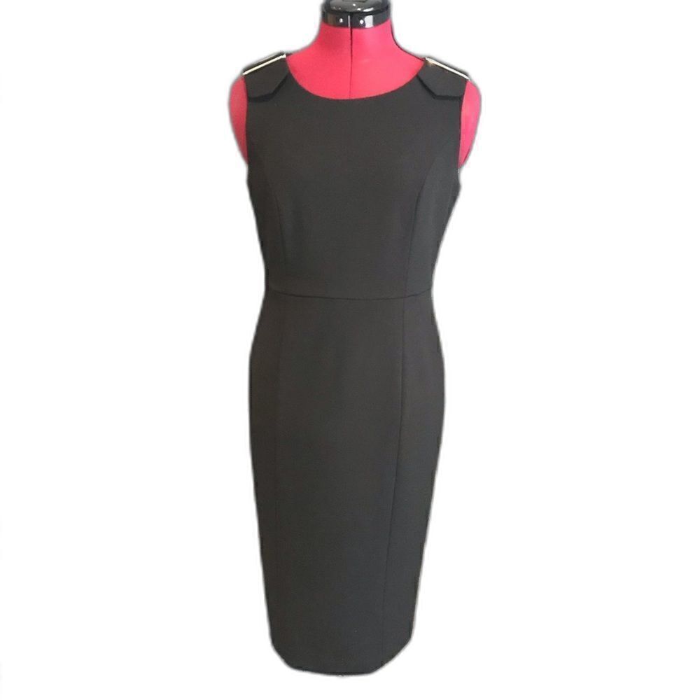 Calvin Klein Dress Women Size 4 Black Cocktail Exposed Gold Back Zipper Buckle